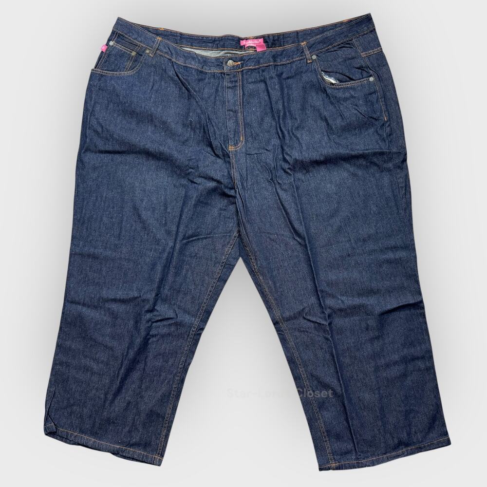 Woman Within Natural Fit 34W Dark Wash Denim Straight Leg Plus Size Stretch